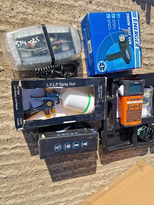 Lot Brother Label Maker, 2000W Heat Gun, Pneumatic Spray Gun, USB Charger, 12Volt Beacon