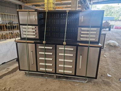 Lot 68 - Unused 7' Work Steel Bench, 18 Drawers, 4 Cabinet