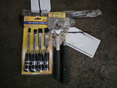 Lot 80 - Unused Marksman 8oz Claw Hammer, 600g Camping Axe, 4Pcs Wood Chisel Set, 14" Crow Bar