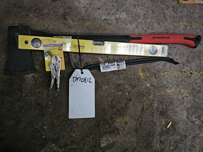 Lot 94 - Unused Marksman 5" Mole Grips, 4LB Leaf-Shaped Axe, 24" Spirit Level, Dexton 18" Crow Bar