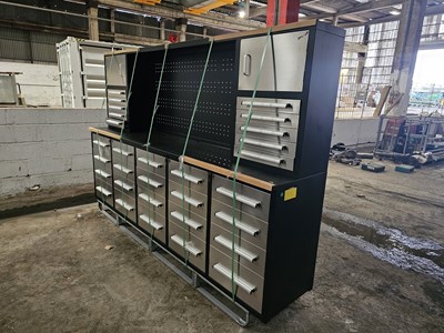 Lot 27 - Unused Steelman 10' Work Bench, 30 Drawers, 2 Cabinets